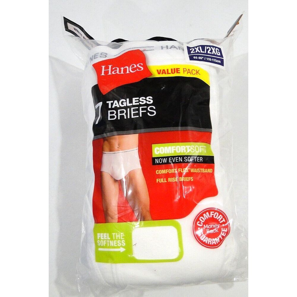 Hanes Mens 2XL 44"-46" White Briefs Tagless‎ Underwear Comfort Soft  7 Pack 2014